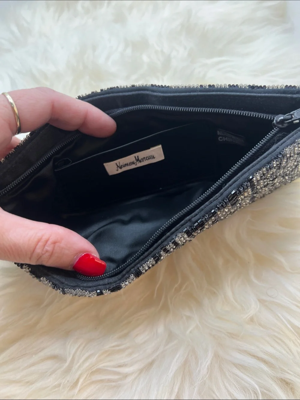 Neiman Marcus Black and Silver Beaded Clutch